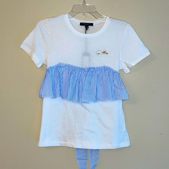 Romeo and Juliet White Seersucker Ruffle Top Small - Picture 1 of 4